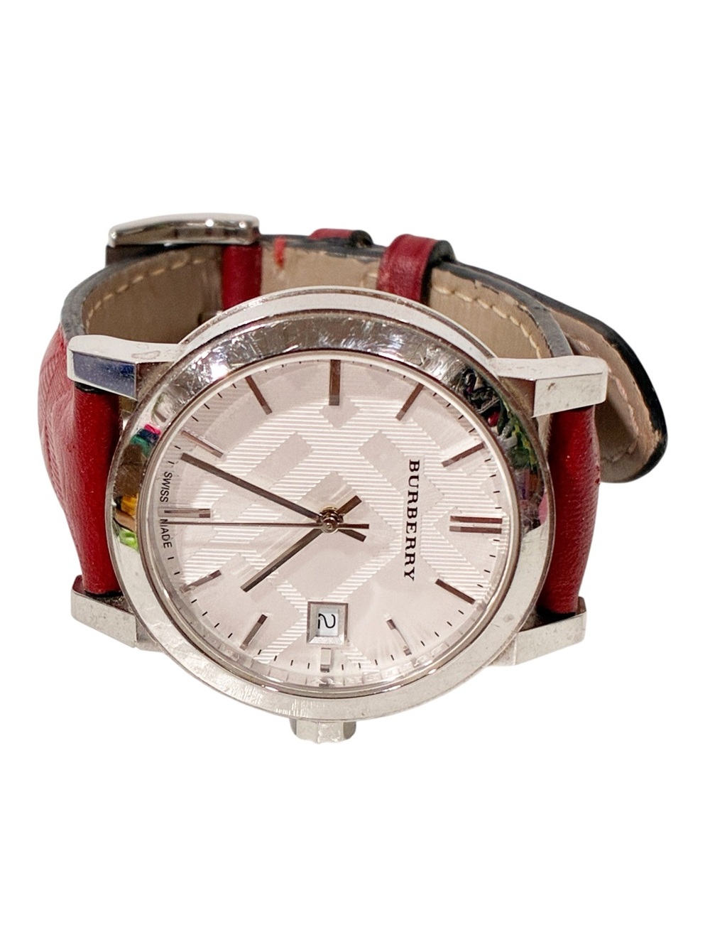 Burberry Women’s Swiss Made Sapphire Crystal Red Leather Band Watch